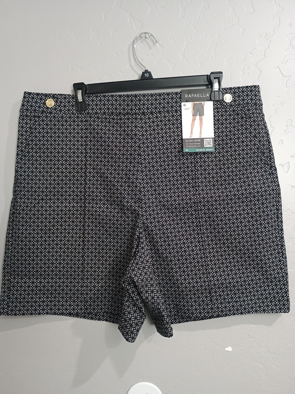 Rafaella Black Shorts with White Geometric Motif